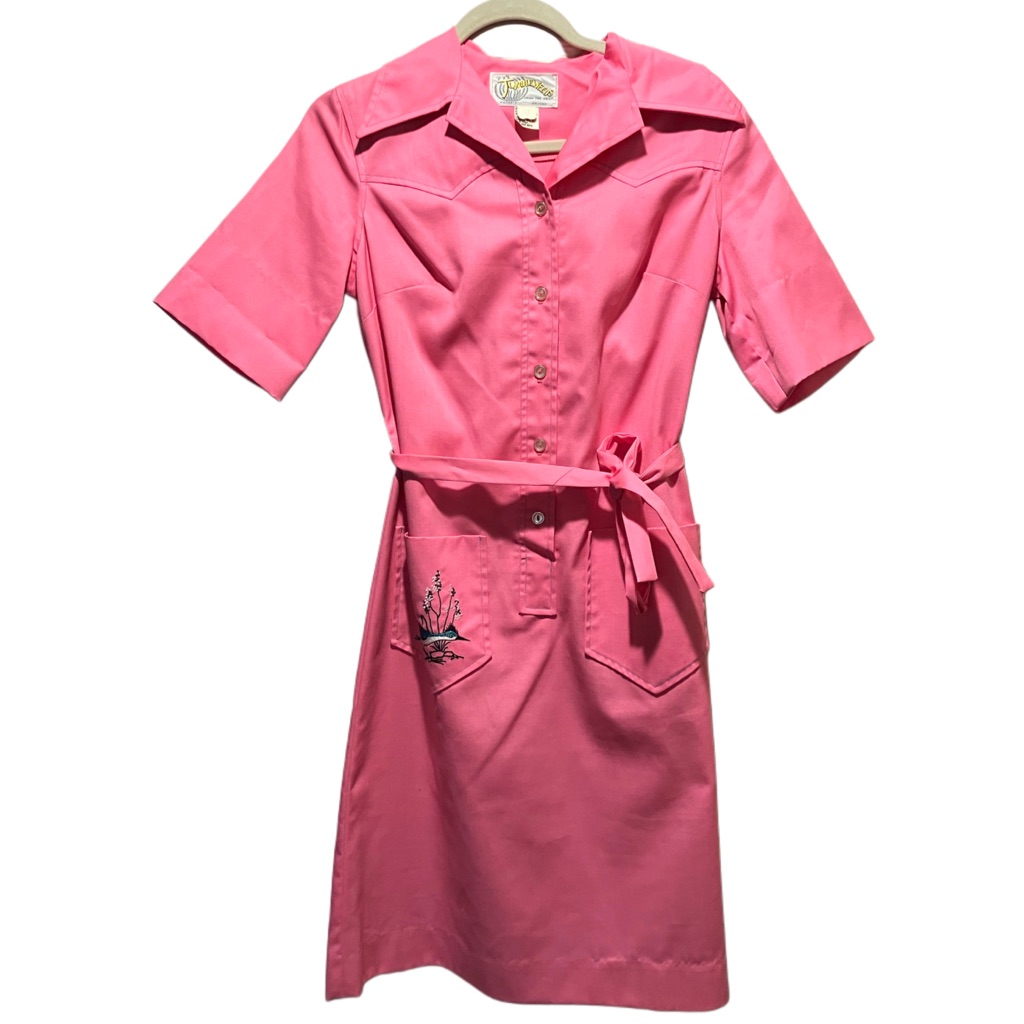 Vintage 1960’s-70’s Tumbleweeds Pink Roadrunner Wrap Dress Size 8